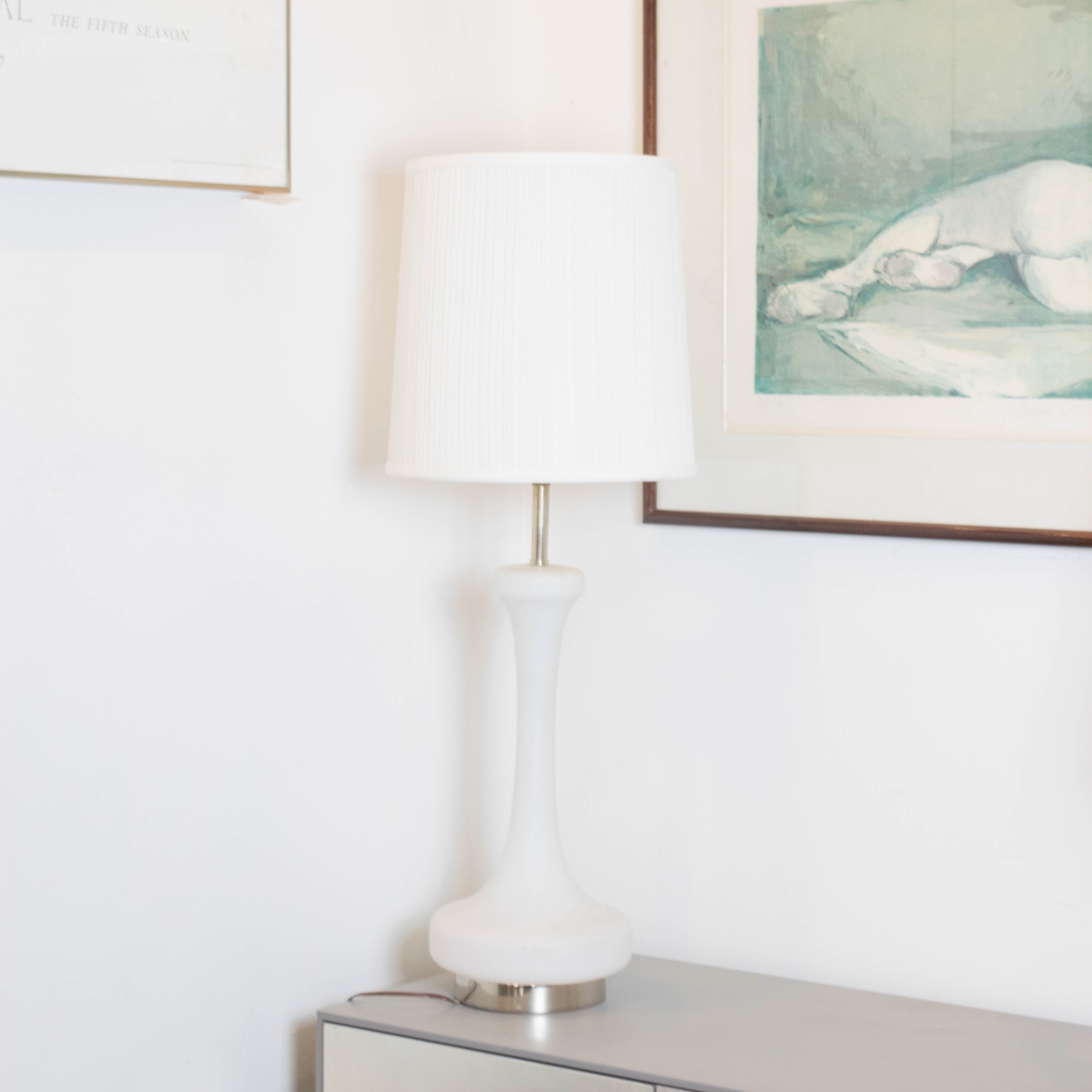 Vintage Frosted White Glass Lamp with Lighted Base