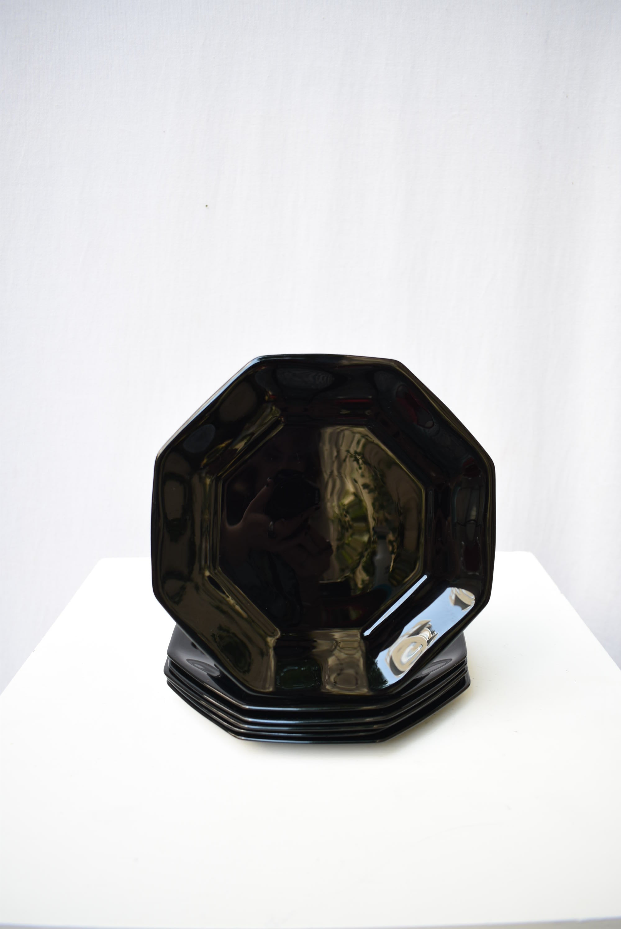 Mid Century Octagonal Black Dinnerware